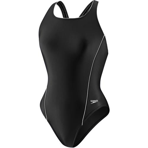 Speedo Solid Piped Pulse Back Woman's Swimsuit, Black - LeisurePro