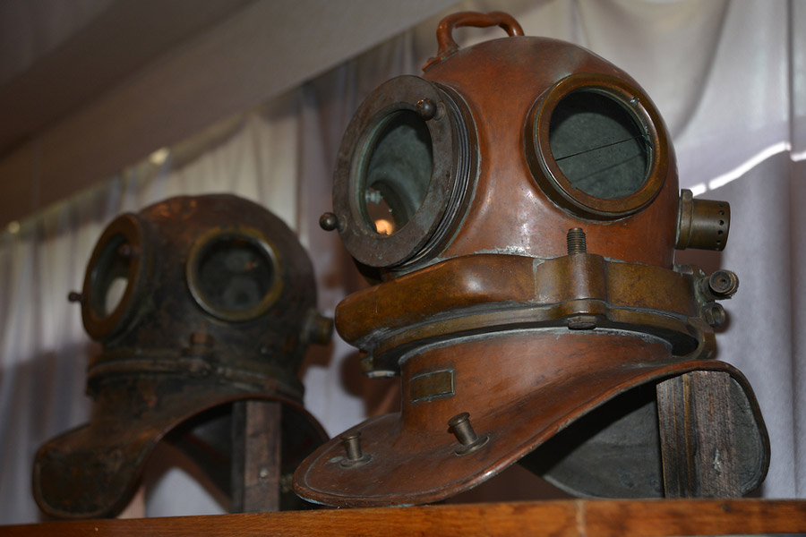 vintage copper scuba diving helmet