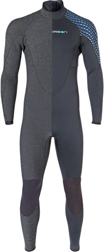 the interior and exterior fabrics of the Greenprene men’s wetsuit
