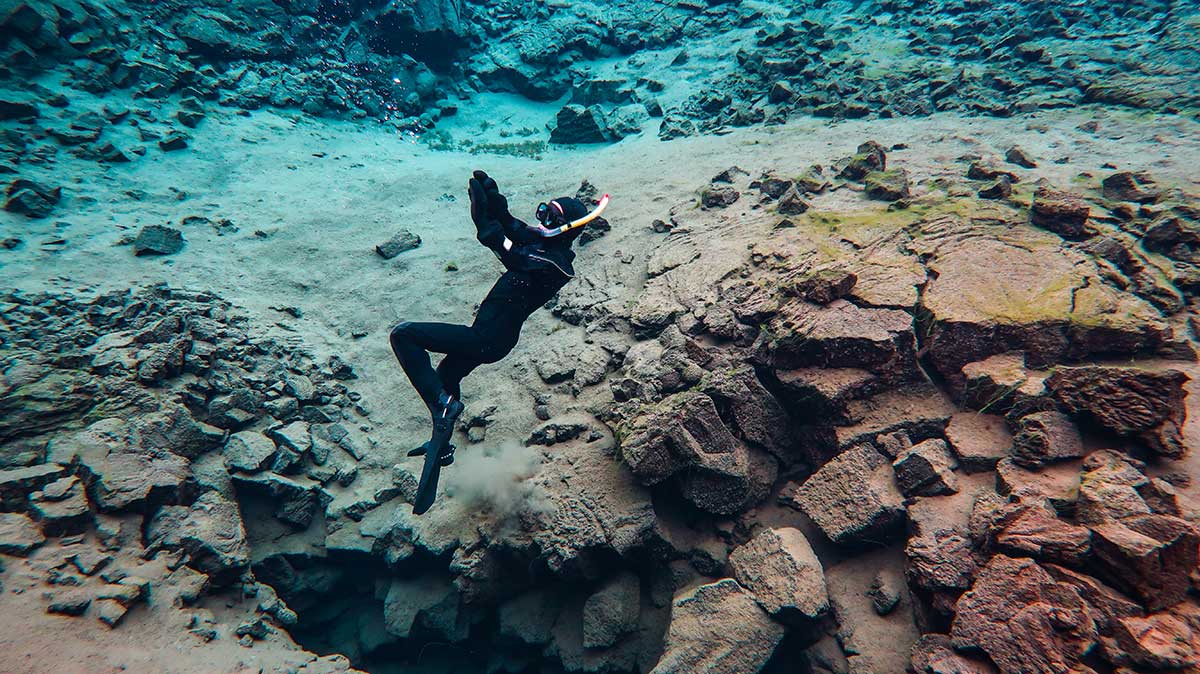 drysuit diving in Silfra Fissure, Iceland